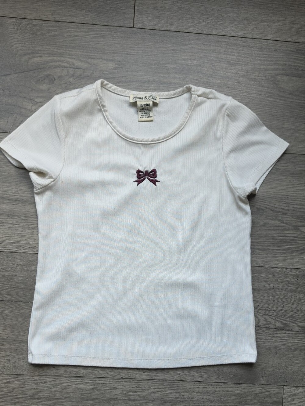 3/$6 Emma And Elsa Shortsleeve Bow Embroiderer T Shirt  L 10/12 - White, Casual